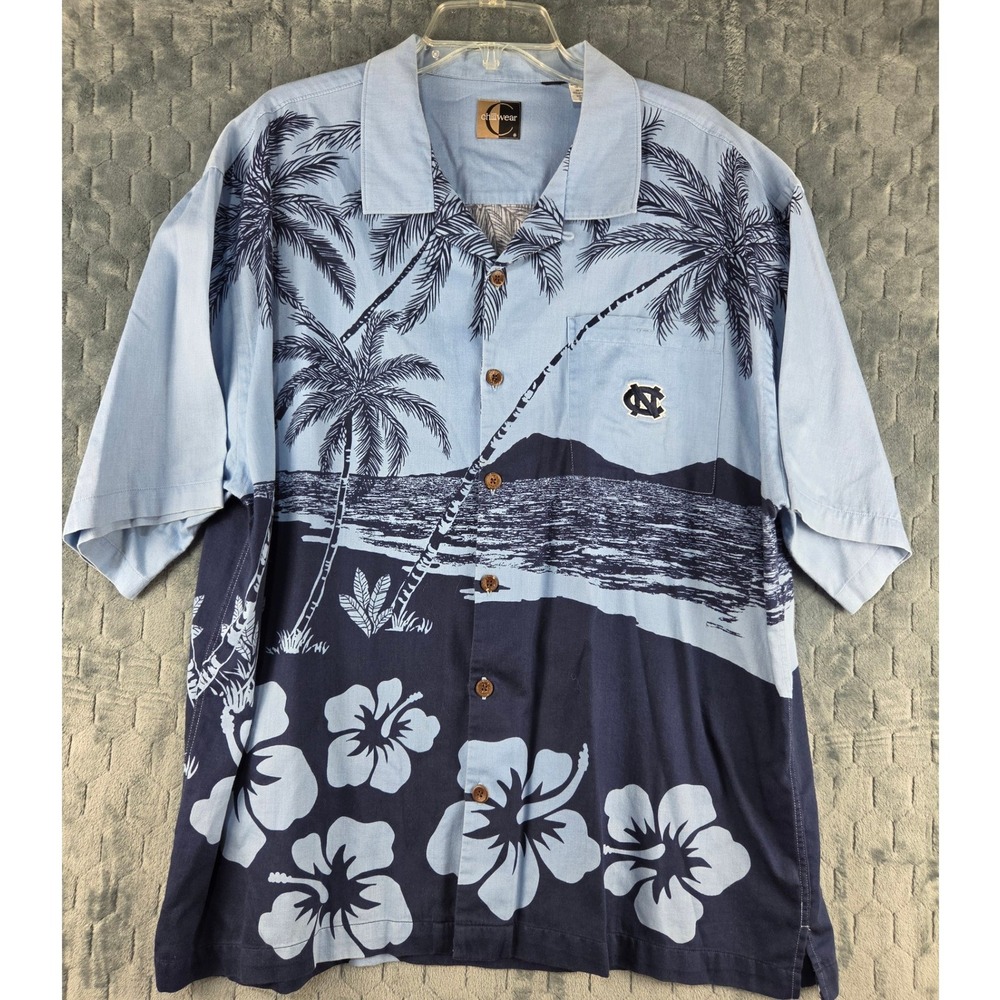 Chiliwear Mens North Carolina Tar Heels Tropical Camp Shirt Blue Floral XL